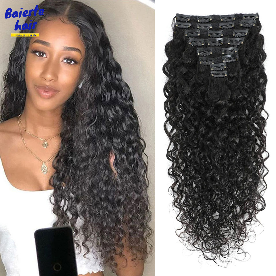 8-24 Inches Water Wave Curly C - Seamless Clip In Hair Extensions Human Hair review and price