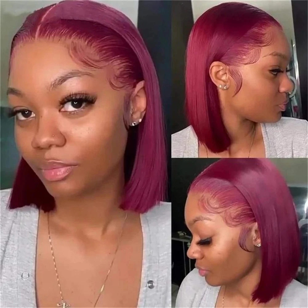 Color 99J Burgundy Short Bob W - Pre Parted 13X4 Lace Front Bob Wig review and price