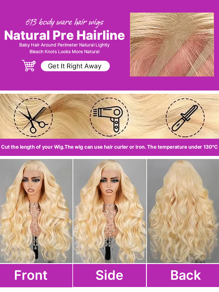 220% Density 613 Honey Blonde  - 613 Blonde Body Wave Lace Front Wig review and price